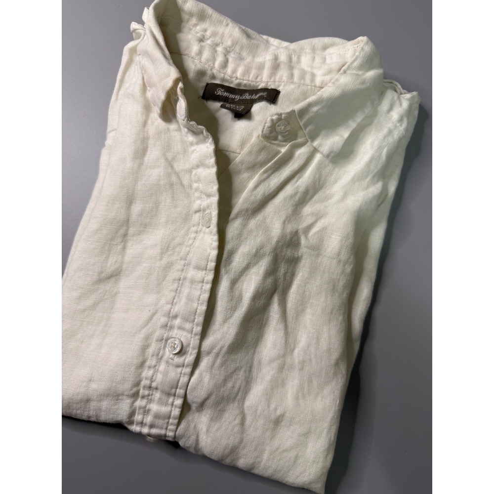Tommy Bahama Womens White 100% Linen Short Sleeve Button Down Shirt Small